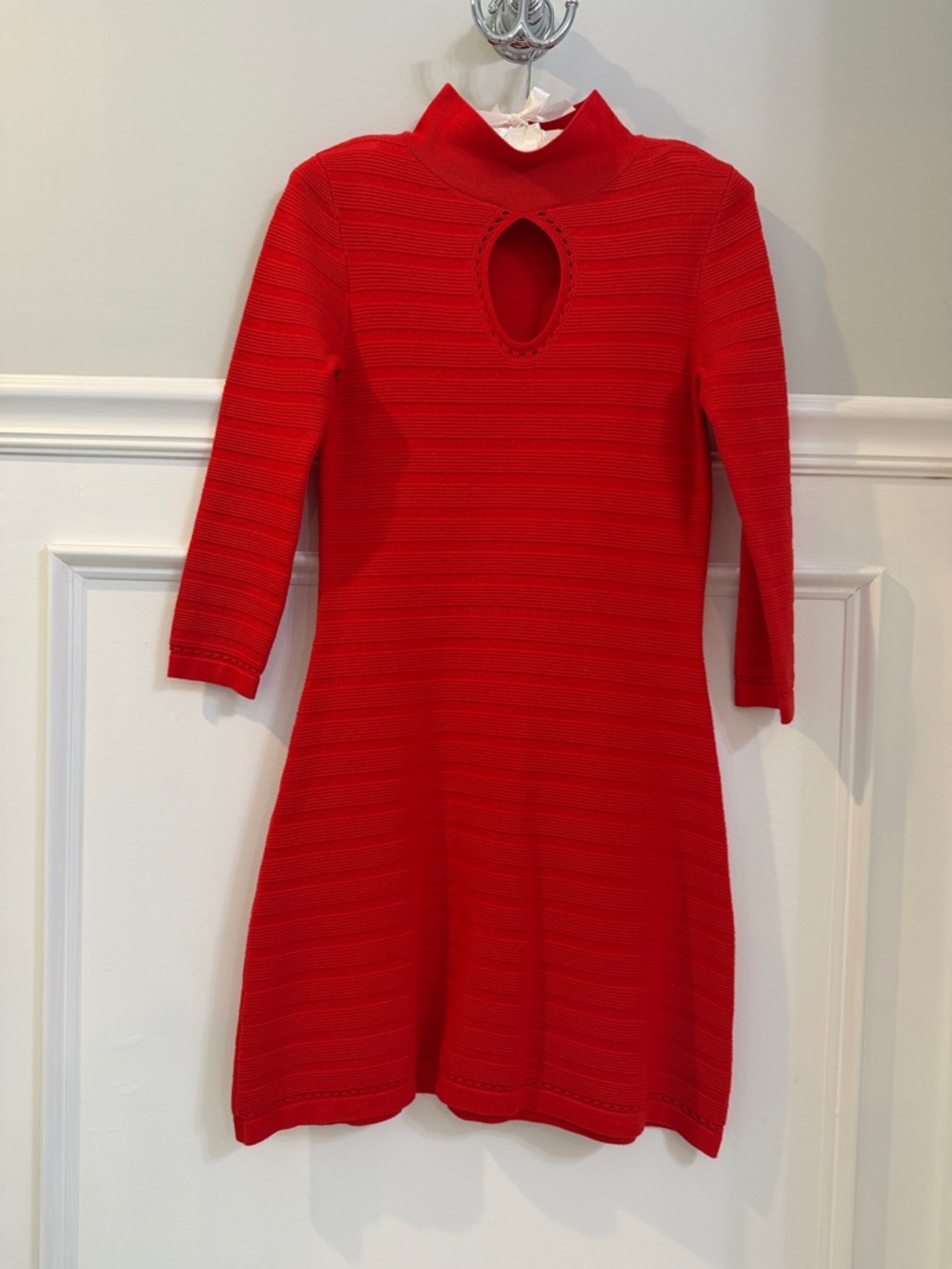 Guess Red Knit Mini Dress with Keyhole Neck